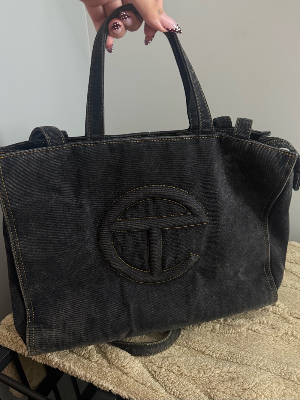 Telfar Medium Denim Shopper Bag – Black